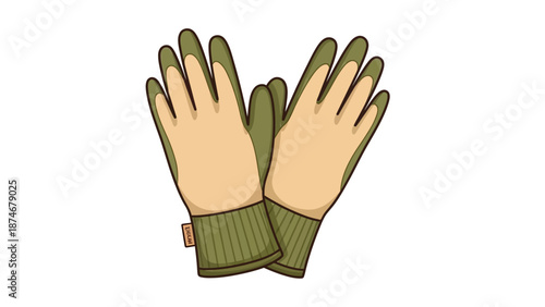 Stylish green winter gloves with knit cuff on white background