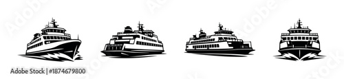 Ferries vector icons set: nautical, ships, boats, marine transportation theme