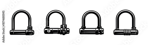 Bicycle lock vector icons set with various padlock designs for security and safety