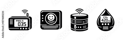 Smart home devices vector icons set with flat style safety symbols