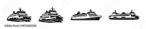 Ferry boat vector icons set, cruise ship symbols, nautical transport collection