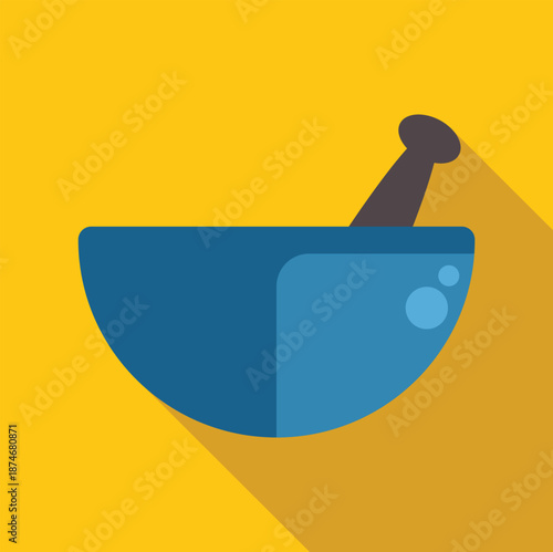 Mortar and pestle icon on yellow background representing pharmacy and health