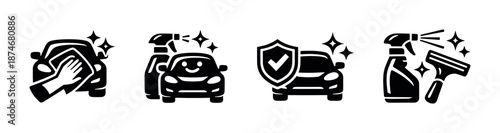 Car wash vector icons set: cleaning symbols, auto detailing elements
