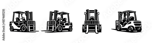 Forklift vector icons set with industrial equipment and logistics symbols