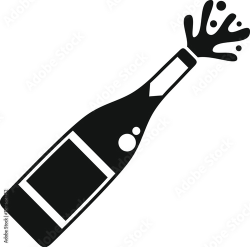Sparkling wine bottle splashing liquid, symbolizing celebration and festive moments