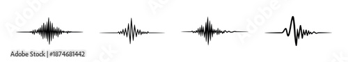 Sound wave vector icons set. audio, frequency, waveform symbols in black design