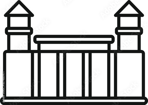 Minimalist fortress or castle structure with two towers and a central building