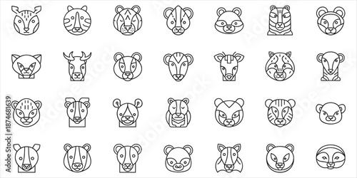 Collection of stylized animal face icons in a simple line art style