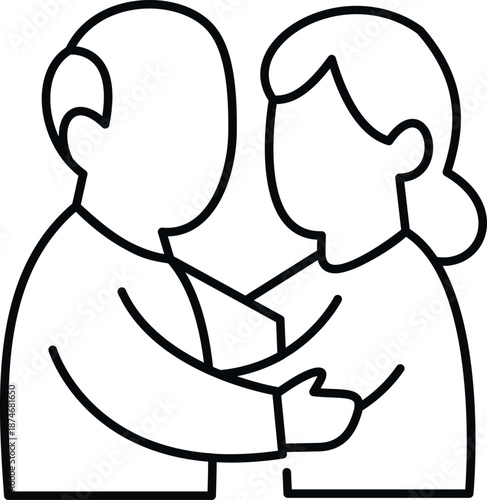 Elderly couple embracing, symbolizing enduring love, care, partnership, and family bonds