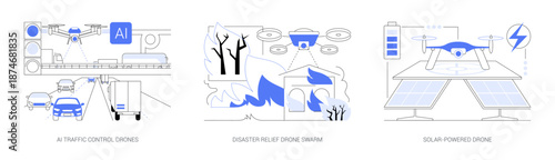 AI-Driven Autonomous Drone Solutions abstract concept vector illustrations.