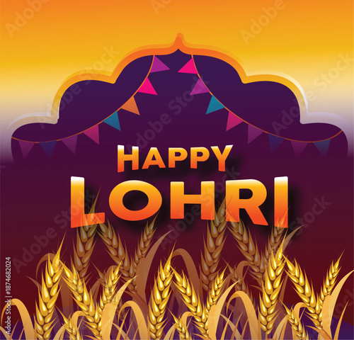 vector illustration of Happy Lohri holiday festival of Punjab India with beautiful background
