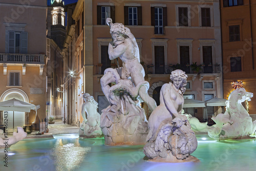 Fountain of Neptune at Piazza Navona, Rome before dawn