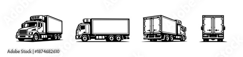 Refrigerated truck vector icons set with delivery, cargo, and vehicle symbols
