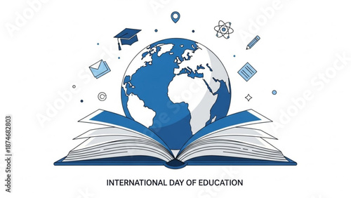 Global education concept with globe on open book for International Day