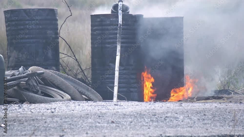 Vídeo do Stock: Bitumen Heating Process in Rural Road Construction in ...