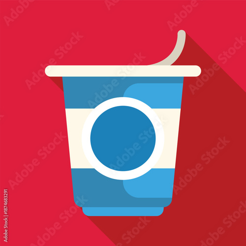 Yogurt cup with spoon flat design long shadow
