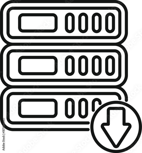 Database server downloading data icon representing hosting technology