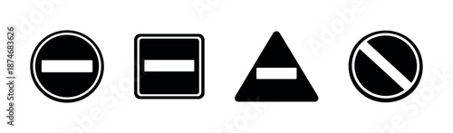 Prohibition road signs vector icons set: stop, no entry, traffic warnings