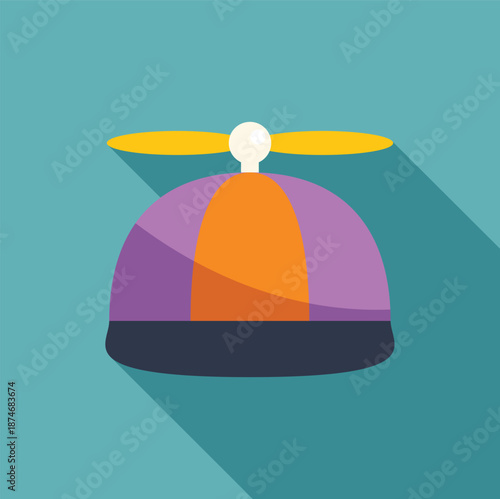 Colorful propeller hat vector illustration with long shadow on a blue background