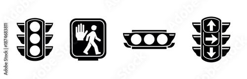 Traffic light vector icons set: signals, street symbols, stop and go indicators