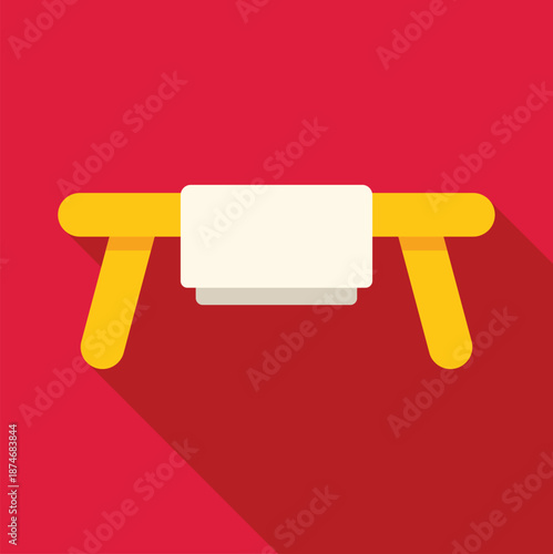 White towel hanging on a yellow rack against a red background, symbolizing clean hygiene