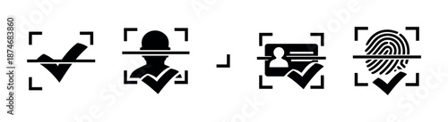 Identity verification vector icons set. authentication, validation, security symbols.