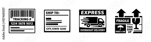 Shipping and delivery vector icons set: labels and symbols collection