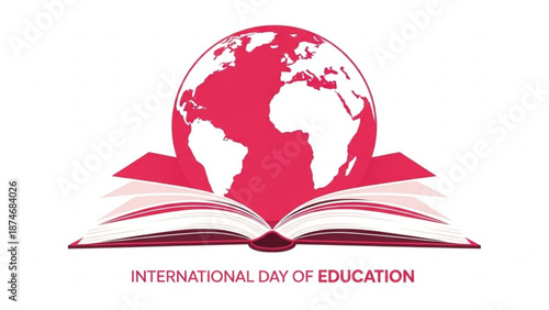 Global education celebration with open book and world globe