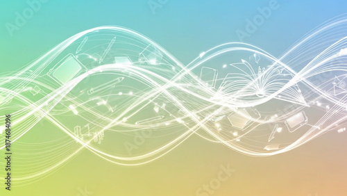 Vibrant technology background with glowing white circuit lines and icons