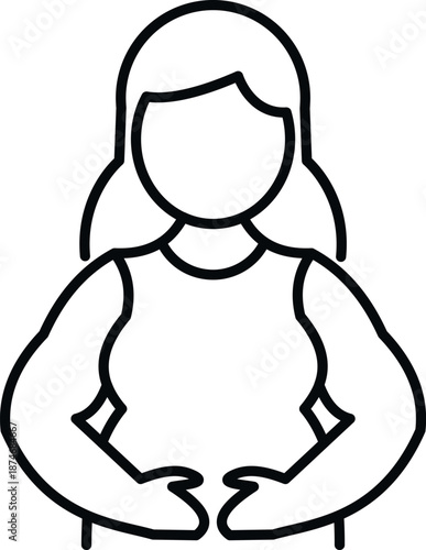 Woman experiencing abdominal pain, stomach ache pictogram icon