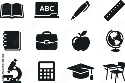 Image Generation. Academic study items such as handbook, blackboard, pen, measuring stick, exercise pad, satchel, fruit, world