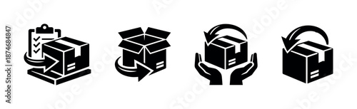 Shipping and delivery vector icons set with package and logistics symbols