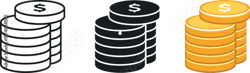 Coin Stacks Diversity. Three matching stacks of coins placed next to each other illustrate international finance and cross-border