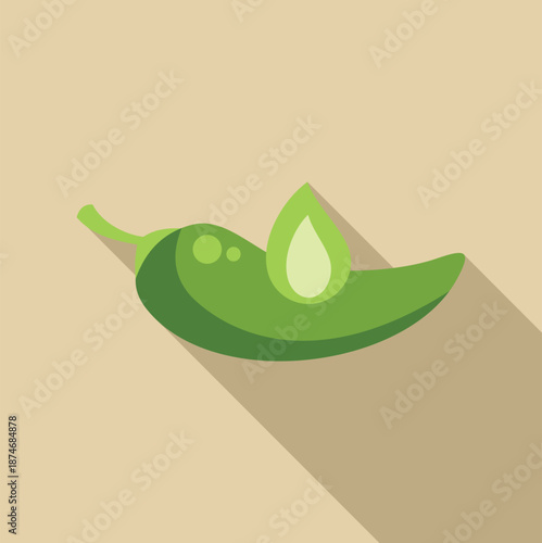 Green jalapeno chili pepper with a spicy drop icon on a light background