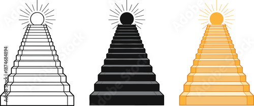 Image Generation. Three matching stone staircases placed next to each other convey a sacred journey of gradual elevation and