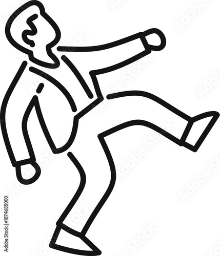 Businessman lifting leg high while performing a humorous walk