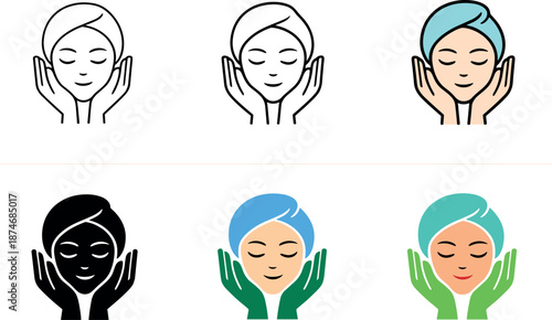 Image Generation. Spa inspired facial treatment care symbol with a relaxed face and nurturing hands suggesting cleansing and
