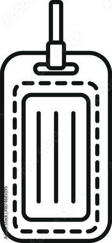 Line art illustration of a luggage tag or identification badge