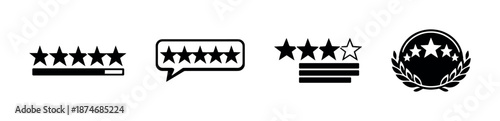 Five star rating vector icons set: star symbols, quality badges, feedback design