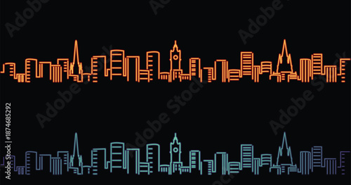 Edinburgh Neon Style Simple Skyline on Dark Background
