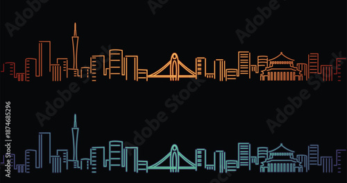 Guangzhou Neon Style Simple Skyline on Dark Background