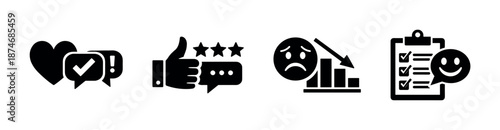 Social media engagement vector icons set with feedback, interaction, analytics