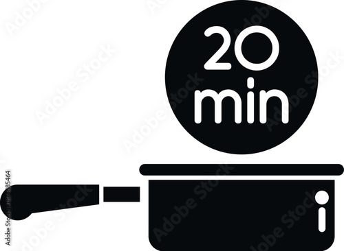 Saucepan with a 20 min timer illustrating cooking duration or recipe instruction