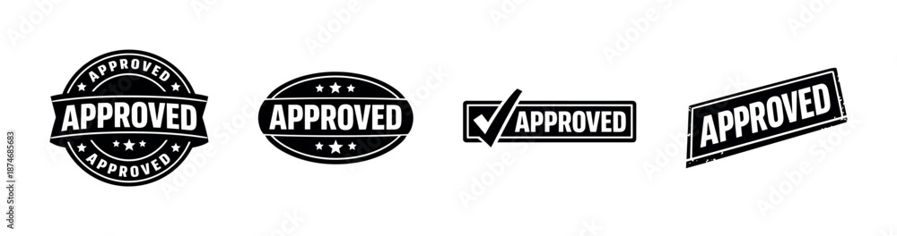 Obraz premium Approved stamps vector icons set. round, rectangular, approved seals collection.
