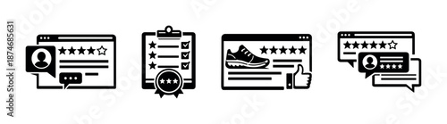 Feedback and review vector icons set: rating, comments, customer satisfaction
