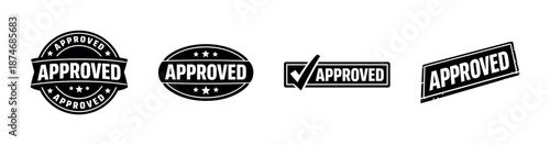 Approved stamps vector icons set. round, rectangular, approved seals collection.