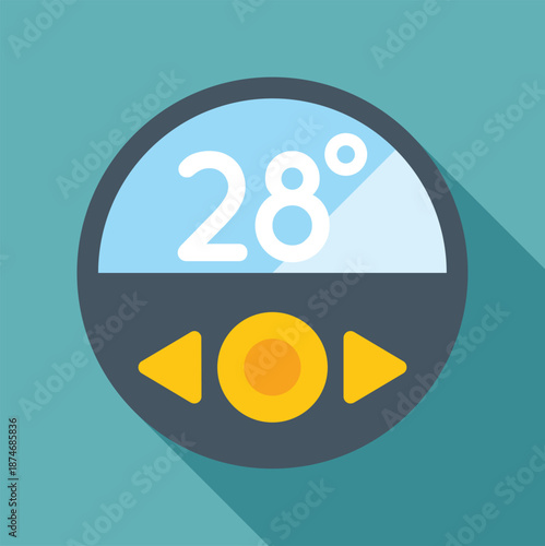 Digital thermostat displaying temperature of 28 degrees with control buttons
