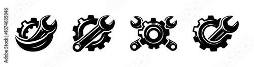 Gear and wrench vector icons set for repair. gear, toolkit, engineering symbols