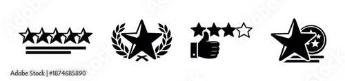 Customer feedback vector icons set featuring star, rating, review, symbols