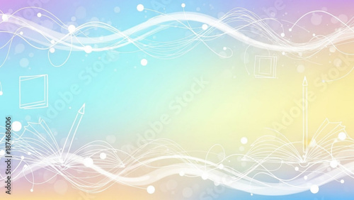 Vibrant educational background with swirling lines and icons